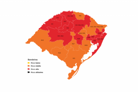 Mapa desta semana traz 13 regiões em bandeira vermelha – duas a mais do que na rodada anterior. (Divulgação)