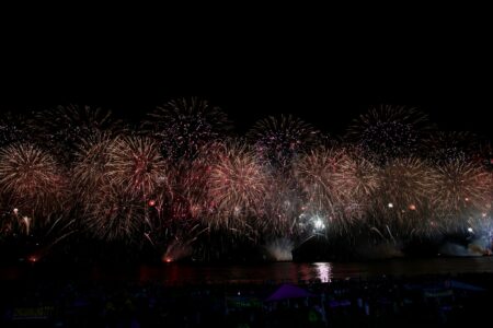 Show de Luz e cor na praia de Copacabana, na virada de ano. (Foto: Rafael Catarcione/Fotos Públicas)