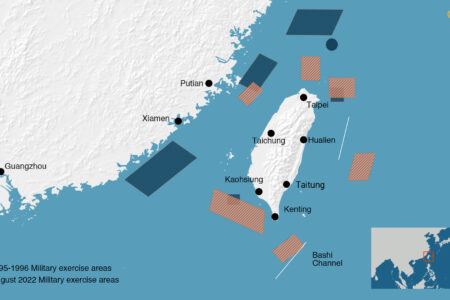 Mapa aumento da presença militar no entorno da ilha de Taiwan (CGTN/Reprodução)