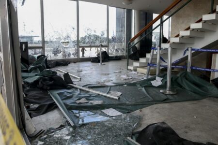 Palácio do Supremo Tribunal Federal destruído após atos antidemocráticos no ultimo domingo. Foto: Valter Campanato/Agência Brasil